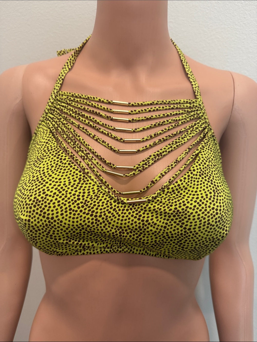 Victoria's Secret Yellow Dotted High-Neck Halter Bikini Top